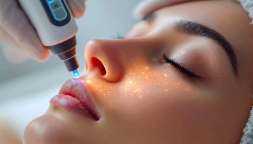 procedimiento de rejuvenecimiento facial con tecnologia laser en un rostro